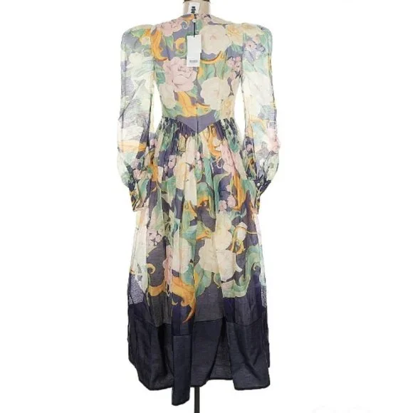 Leo Lin Jordana long Balloon Sleeve Organza Gown (VERY LOVELY) silk/linen dress - Picture 3 of 11